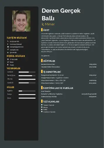 İç Mimar Cv Örnekleri cv indir